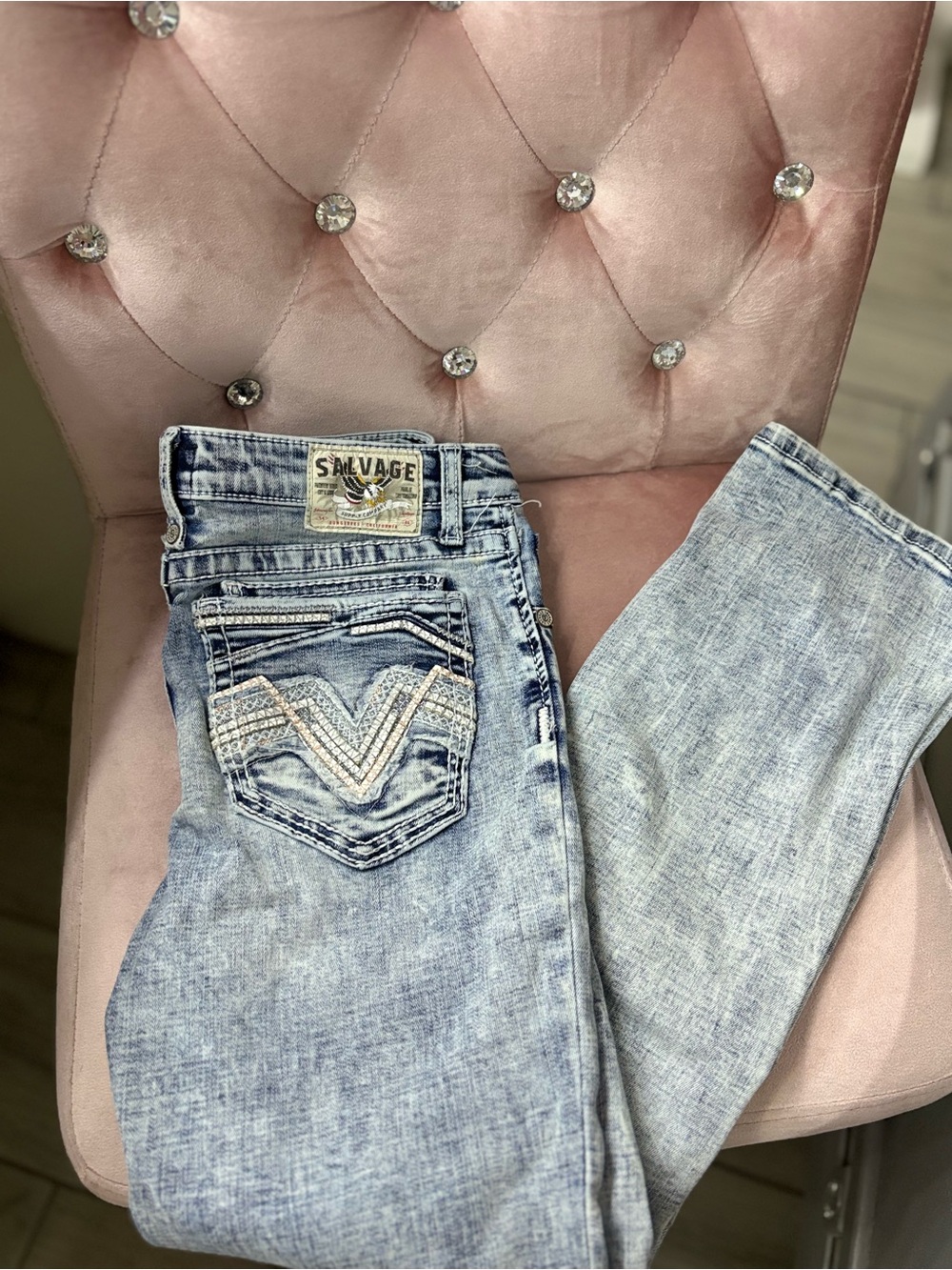 Salvage Light Blue Embellished Skinny Jeans